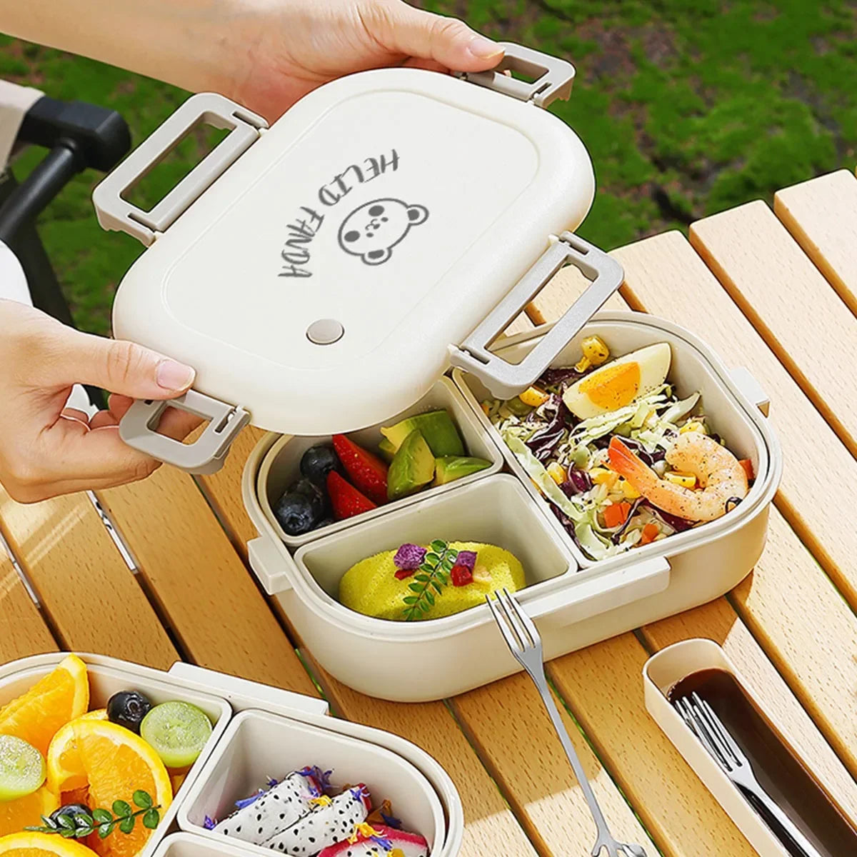 Removable Grids Cute Plastic Divided Lunch Box Kids