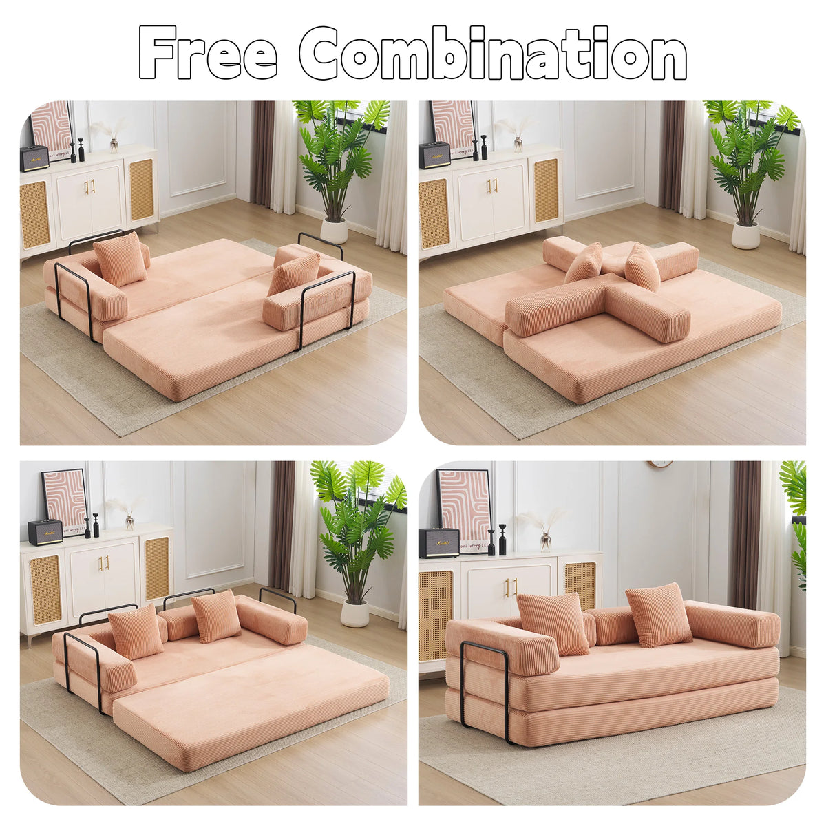 Corduroy Convertible Sofa Bed 2-In-1 Floor Sofa &