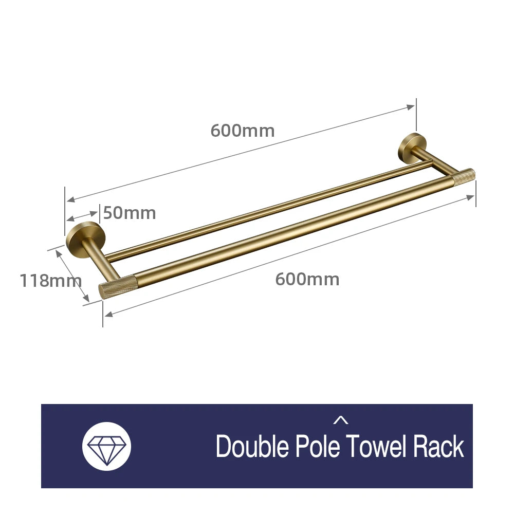 Brushed Gold Towel Rack Knurled Towel Bar Robe