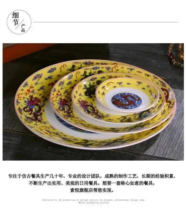 Ceramic Dragon Dish Chinese Bone Porcelain Deep Flat