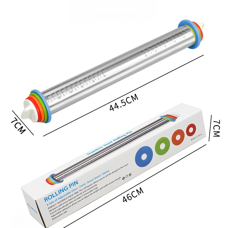 Rolling Pin Silicone Baking Pastry Mat Stainless Steel