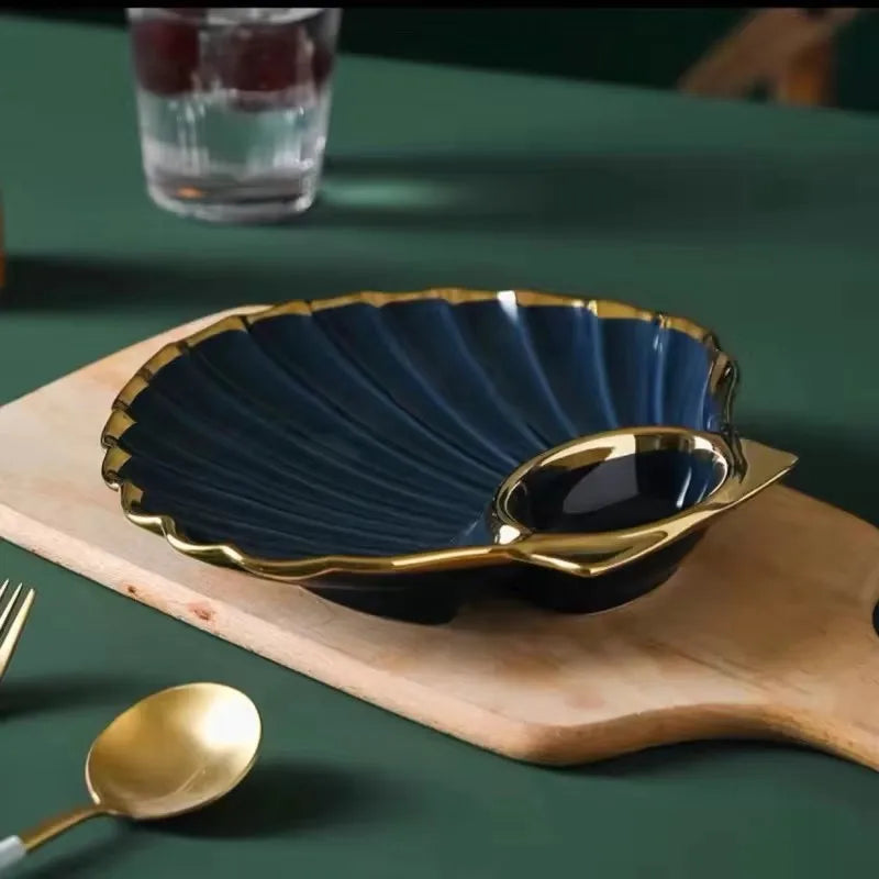 Inch Dark Green Shell Dinner Plate Under-Glazed Ceramic