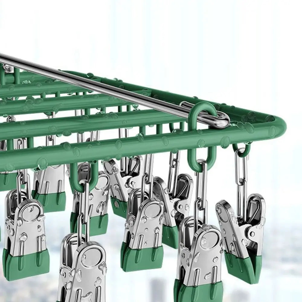 Stainless Steel Clothes Drying Rack Non-Slip 18/24 Clips
