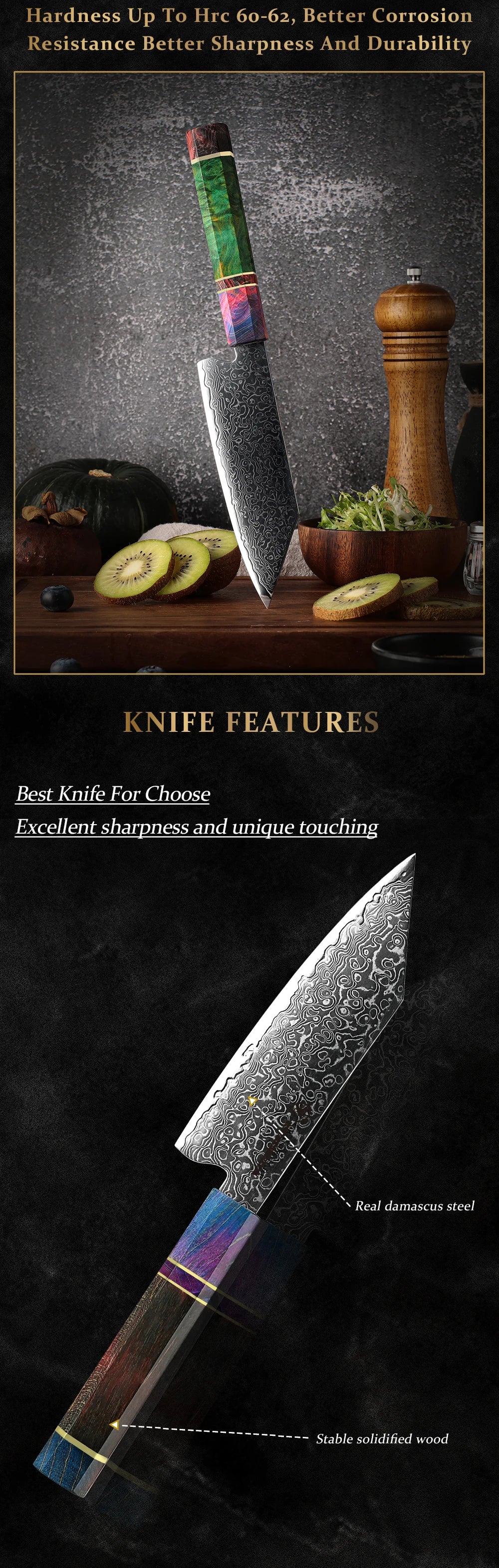 Grandsharp Damascus Knife Inch Kiritsuke Chef Japanese Knife