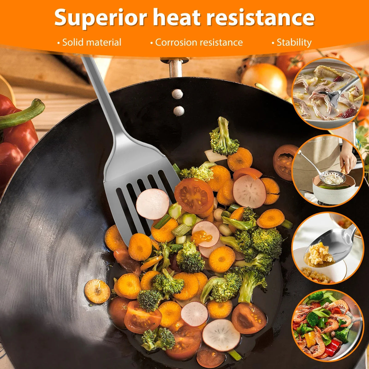 5pcs Cooking Utensils Stainless Steel Spoons Spatula Ergonomic
