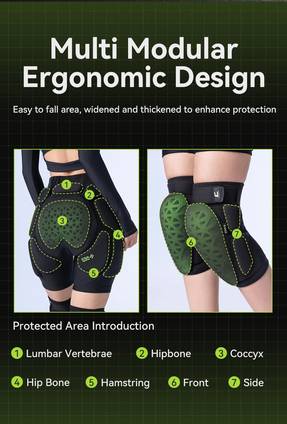 Copozz Ski Knee Hip Pads Women Men Esa