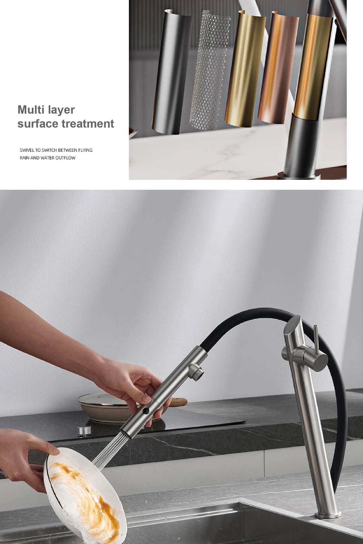 Aitana Luxury Brass Black Faucet Pull-Out Design Dual