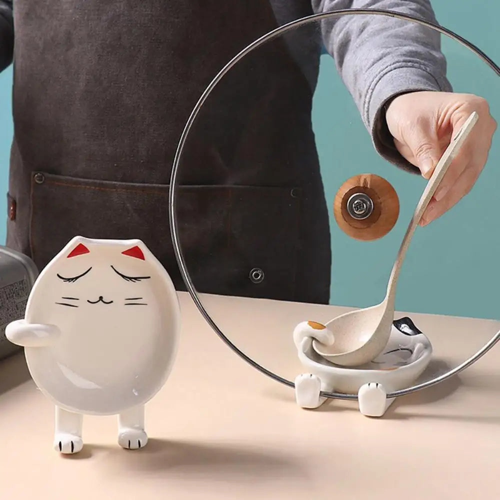 Cooking Cartoon Spoon Rest Cat Design Ceramic Spoon