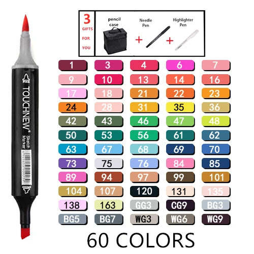 Alcohol Marker Pens - 36/60/80/168 Colors Soft Brush