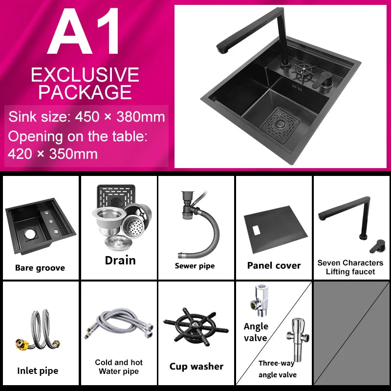 Hidden Cup Washer Bar Tank Stainless Steel Sink
