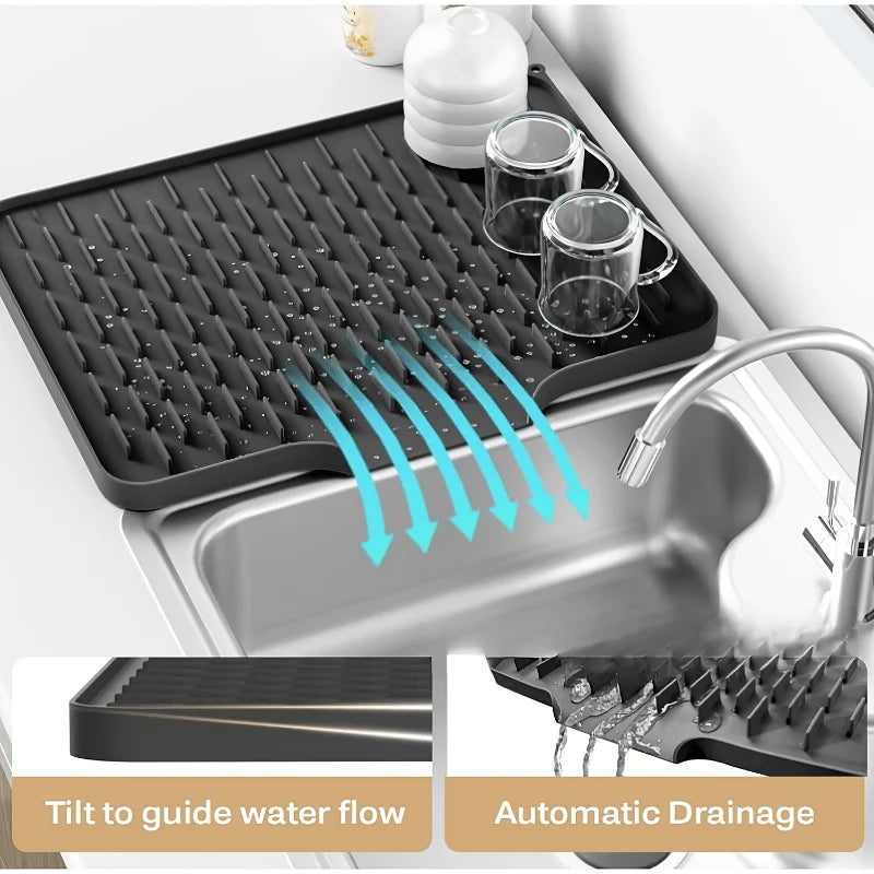 Heat Resistant Silicone Dish Drying Mat Raised Water