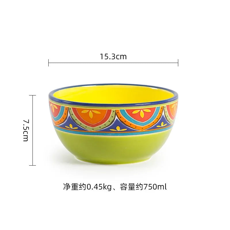 1pcs Ceramic Tableware Bohemian Flat Dinner Plate Western