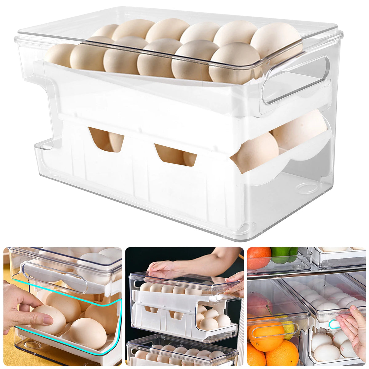 Auto Rolling Egg Holder Refrigerator 2-Layer 24 Egg