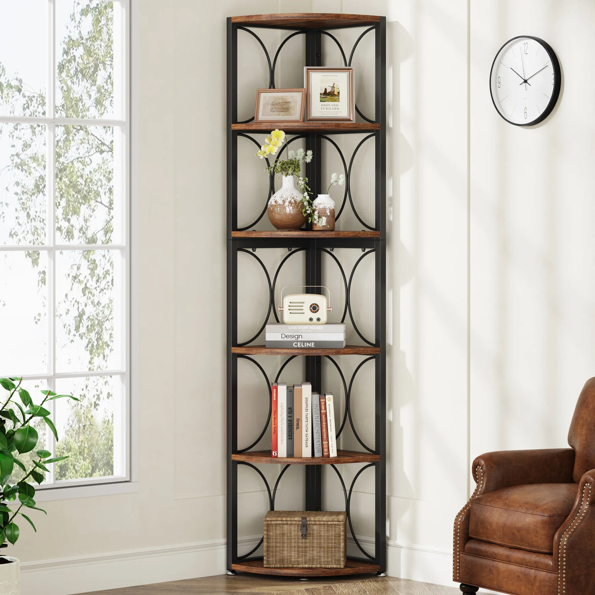 Tribesigns Tier Tall Corner Shelf 61 Inch Rustic
