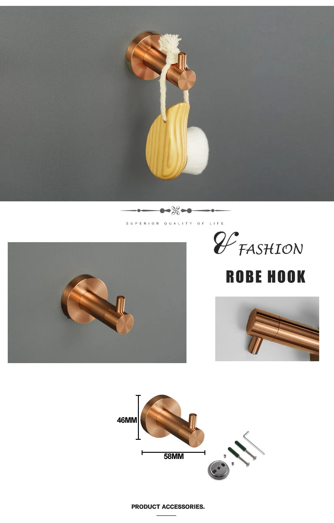 Brushed Rose Gold Stainless Steel Wall-Mounted Bathroom -Towel