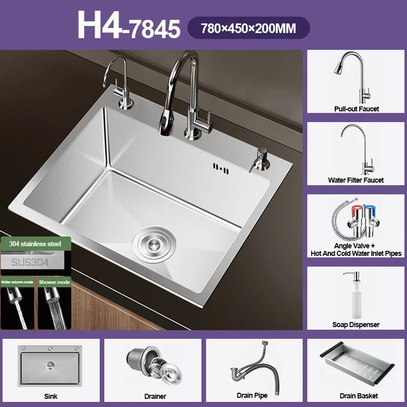 304 Stainless Steel Silver Sink Pull-Out Faucet Large