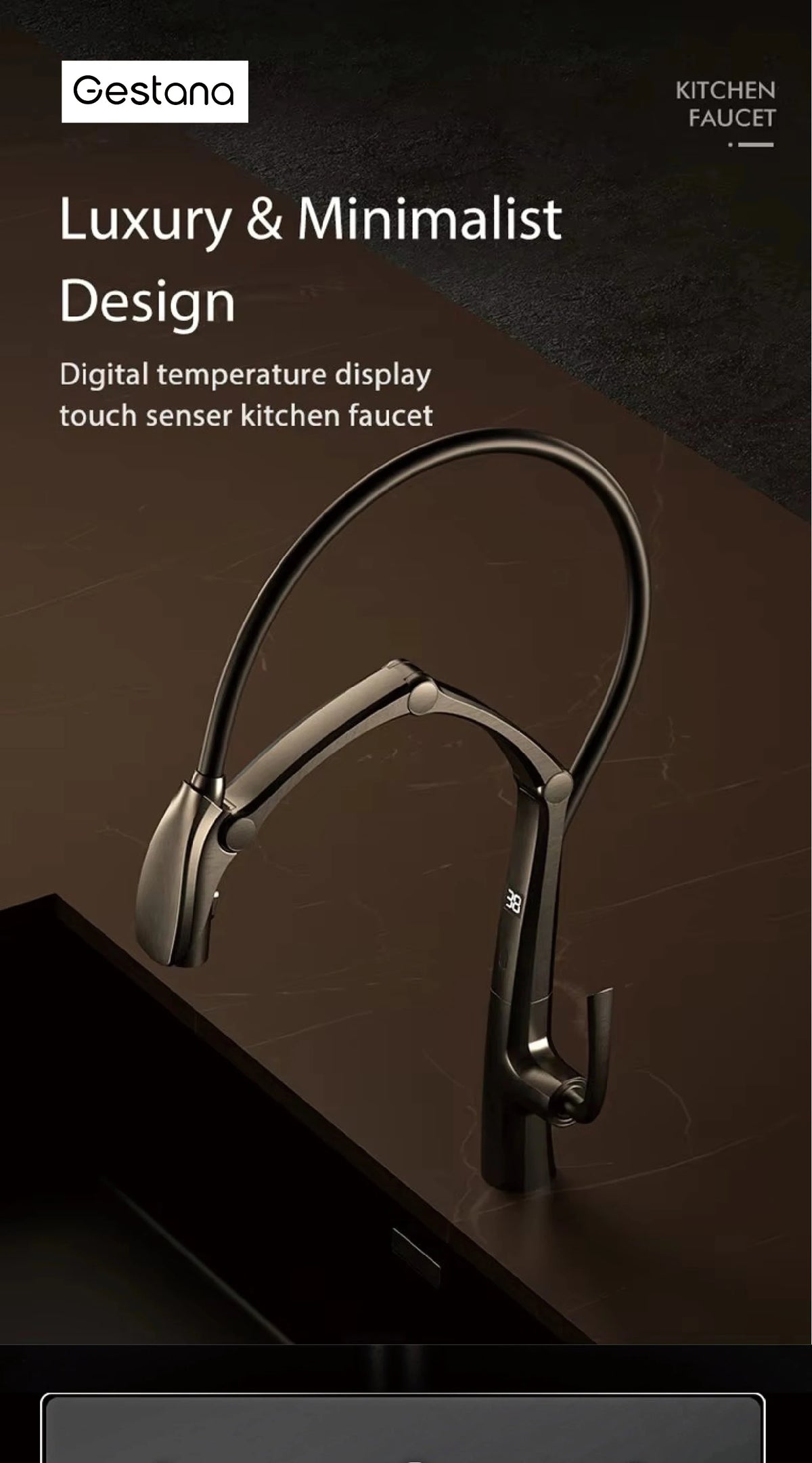 Luxury Gunmetal Brass Faucet Led Display Sensor&Pull-Out