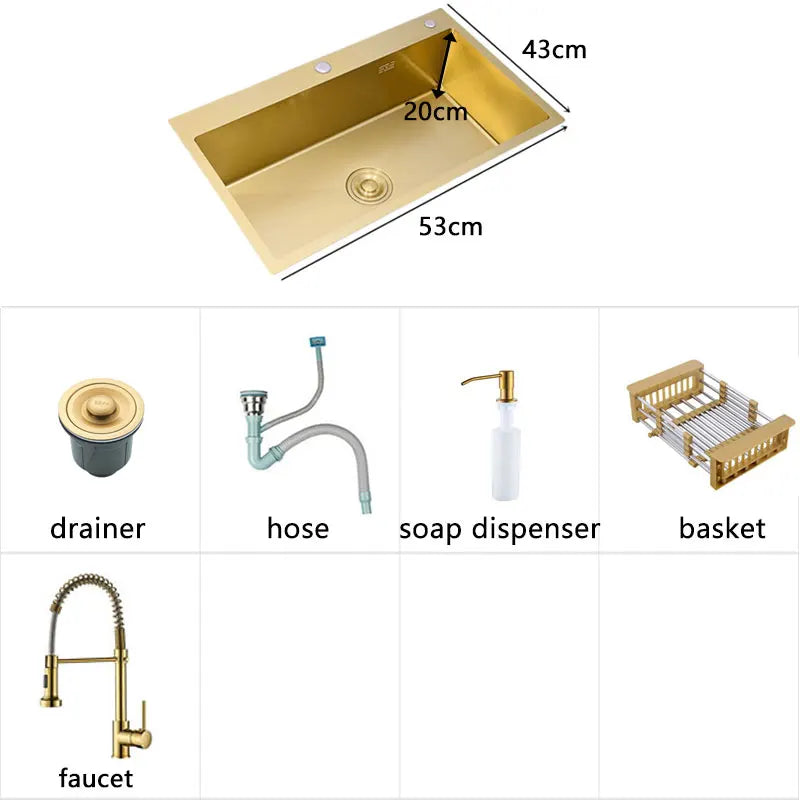 Gold Sink Above Counter 304 Stainless Steel Bowl