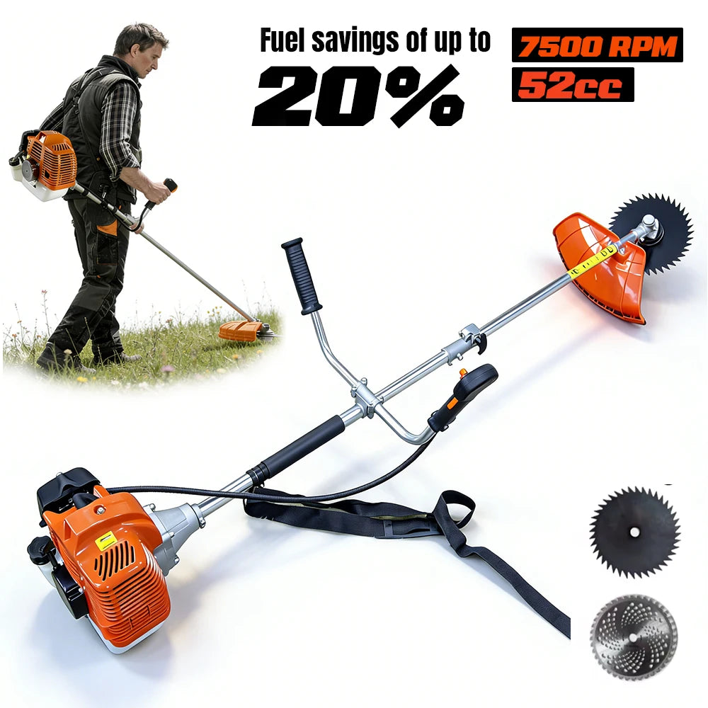 Stroke Gas Brush Cutter 7500rpm 52cc Grass Trimmer