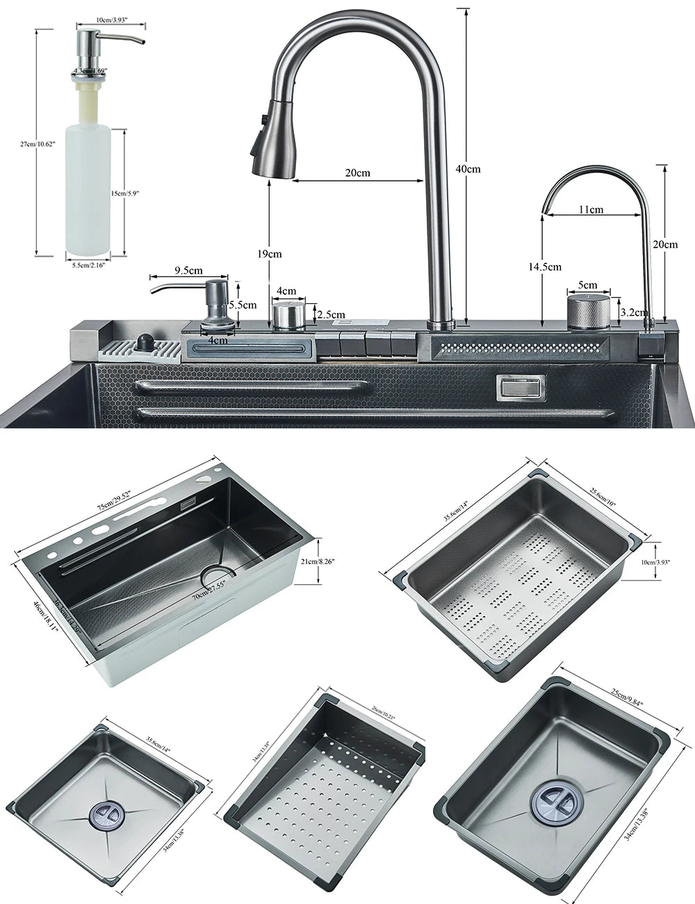 304 Stainless Steel Waterfall Sink Digital Display Large