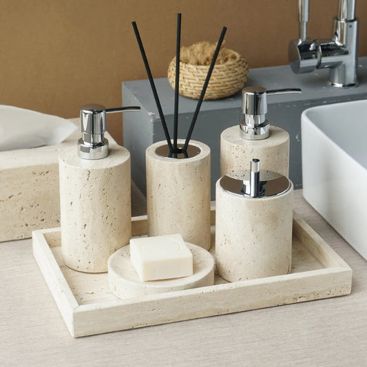Beige Travertine Bathroom Natural Marble Soap Dispenser Soap