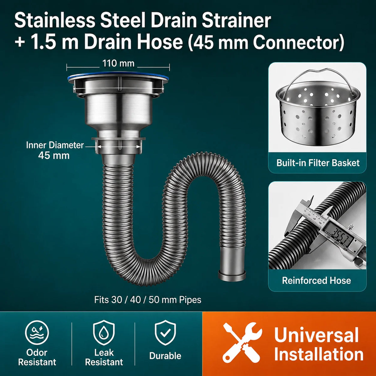 Universal Flexible Sink Drain Pipe Anti-Odor Sewer Hose
