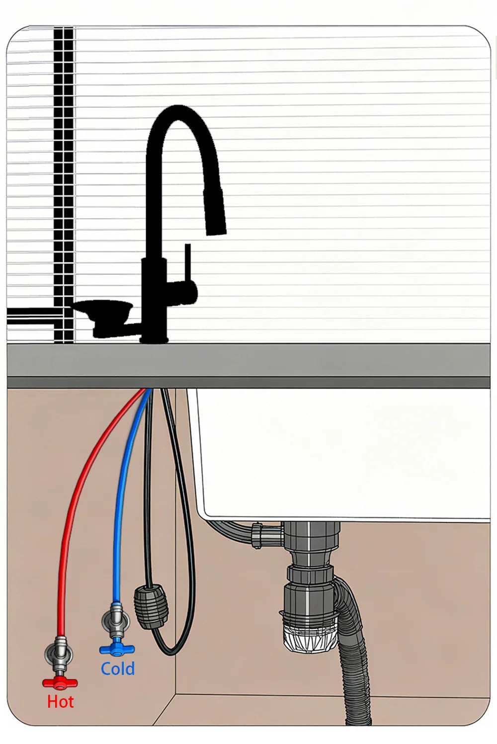 Brushed/Black Sink Faucet Cup Wash Waterfall Pull Out