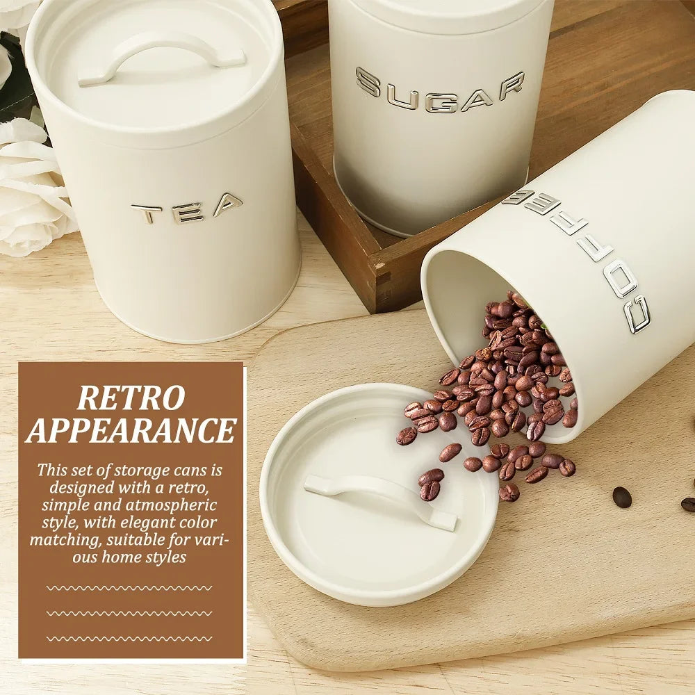 Tea Coffee Sugar Canister Jar Metal Round Container