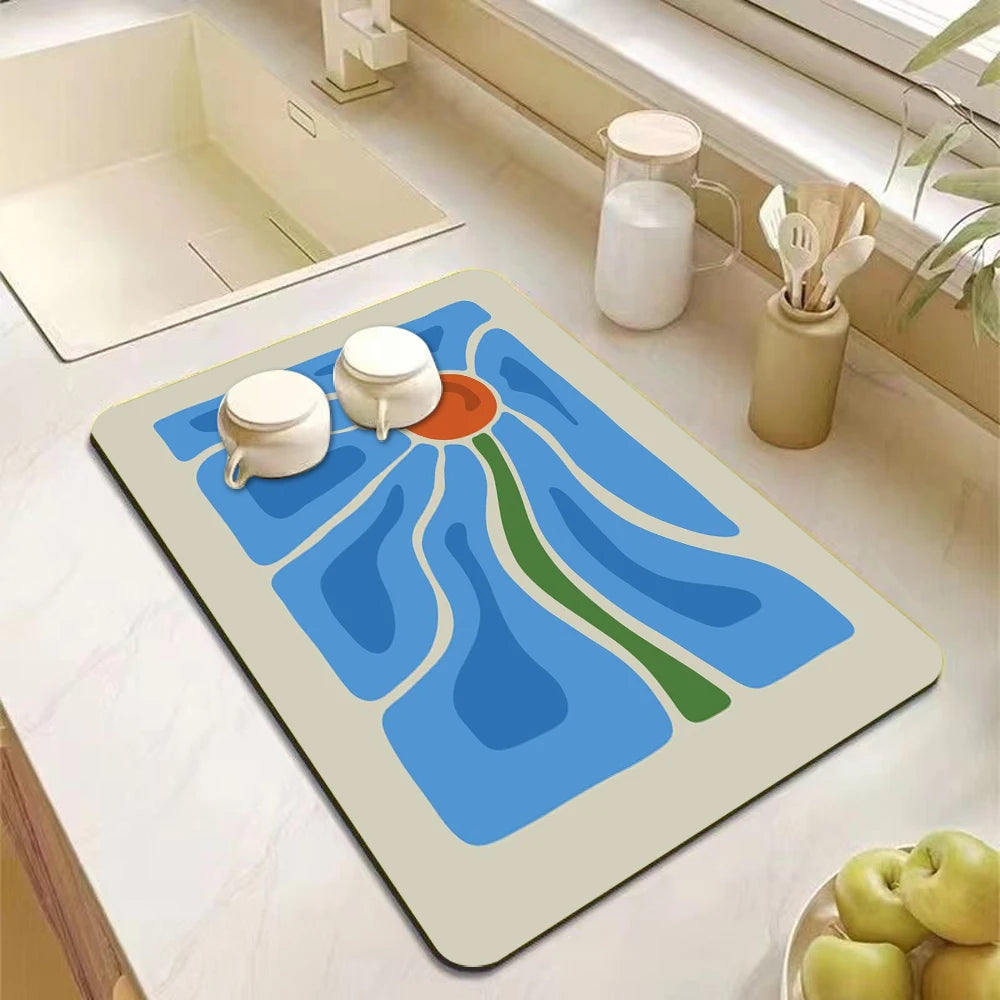 Abstract Floral Art Absorbent Drain Pad Mats Dish