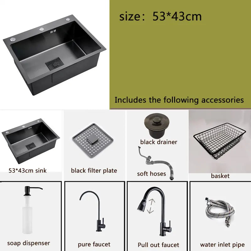 Black Sink 304 Stainless Steel Vegetable Washing Basin