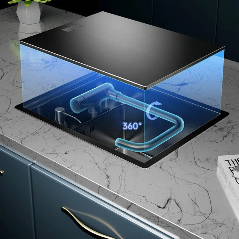 Nano Hidden Bar Sink Black Folding Faucet Silvery