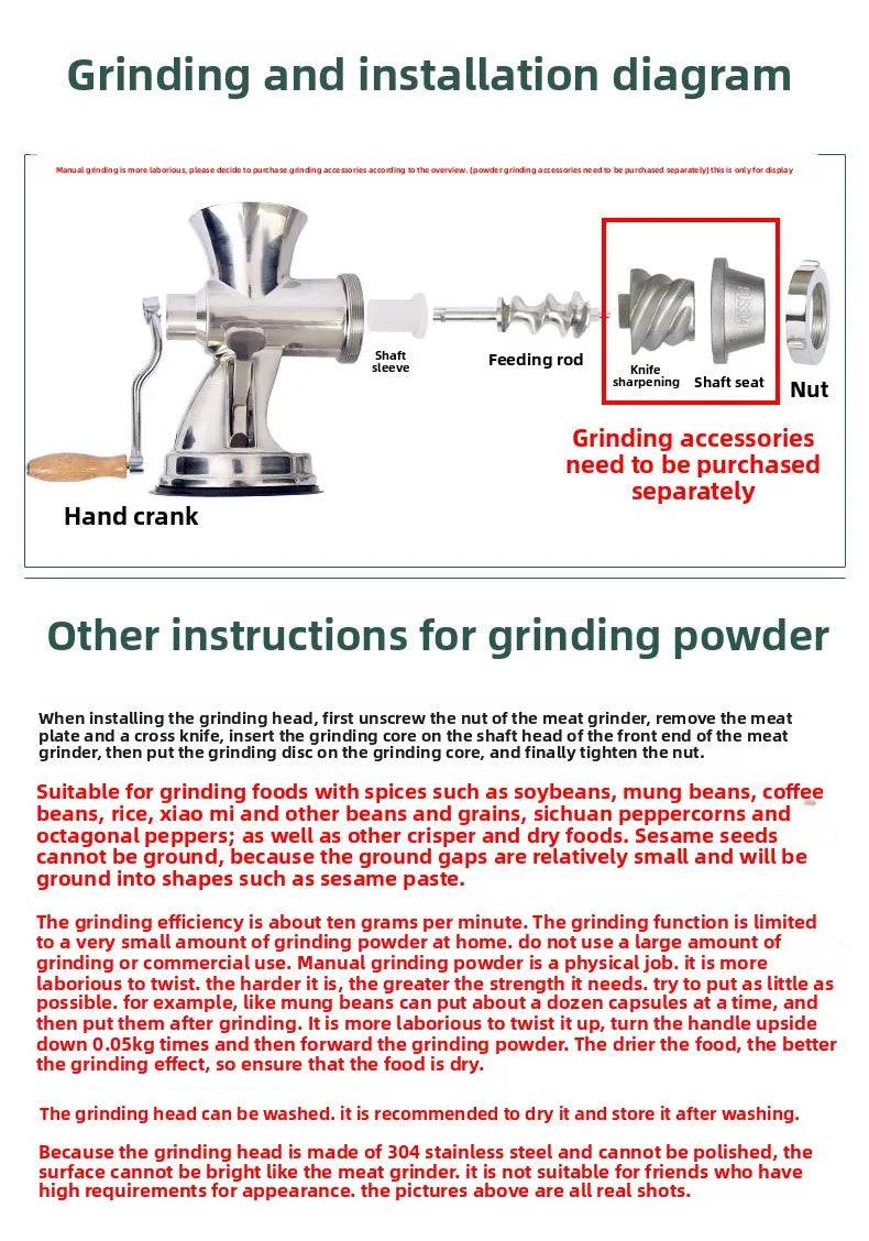 Meat Grinder Hand Crank Meat Mincer Stainless Steel