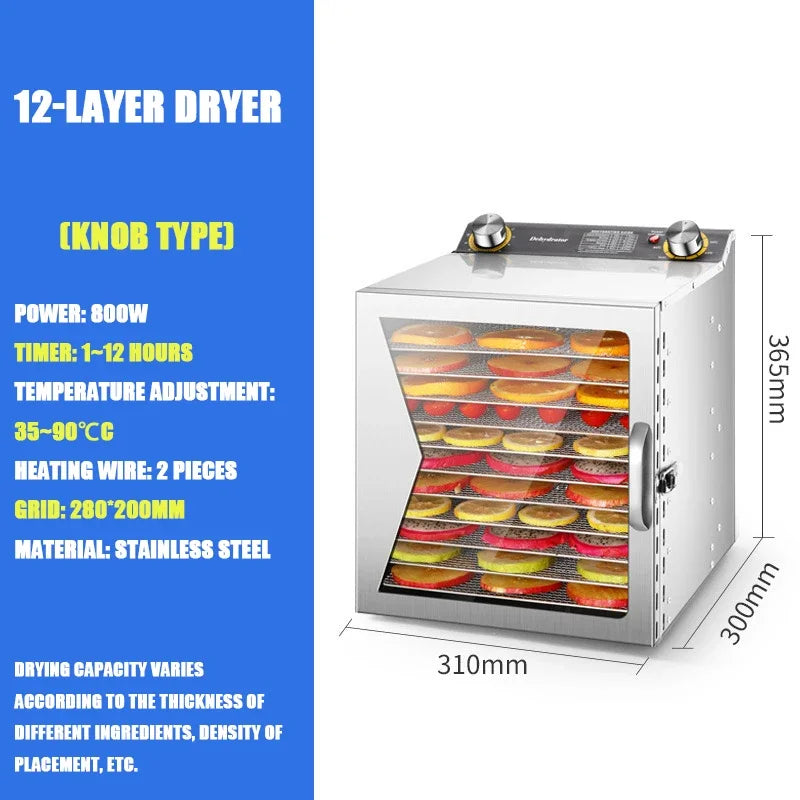 6/8/12/18 Layers Food Dehydrator Fruit Timing Temperature Air