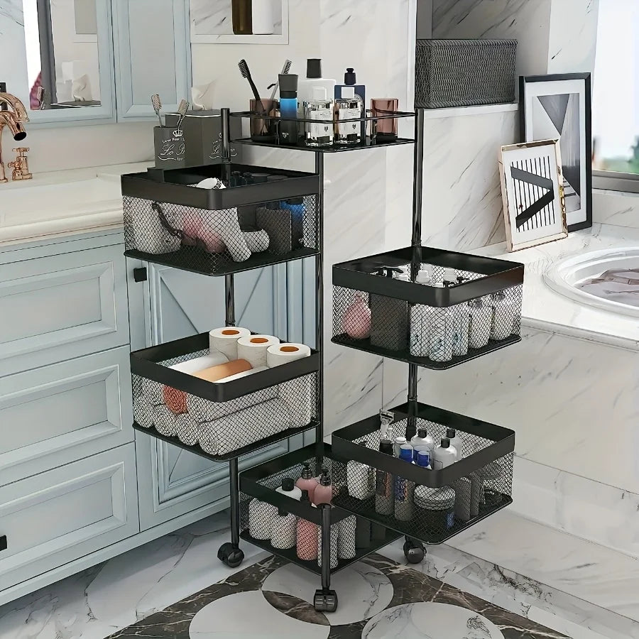 Storage Shelf Rotating 5-Tier Metal Fruit Vegetable Basket