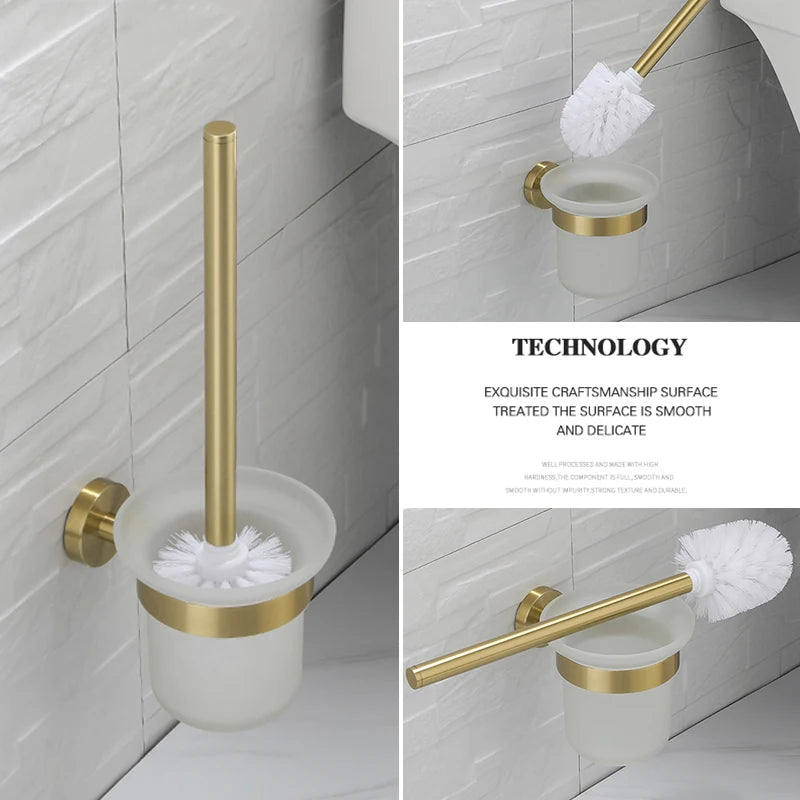 Brushed Gold Bathroom Towel Rack Toilet Brush Roll