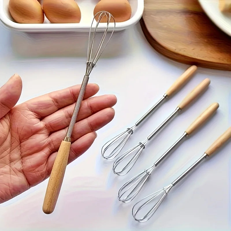 1pc/3pcs Of Whisks Solid Wood Handles Stainless Steel