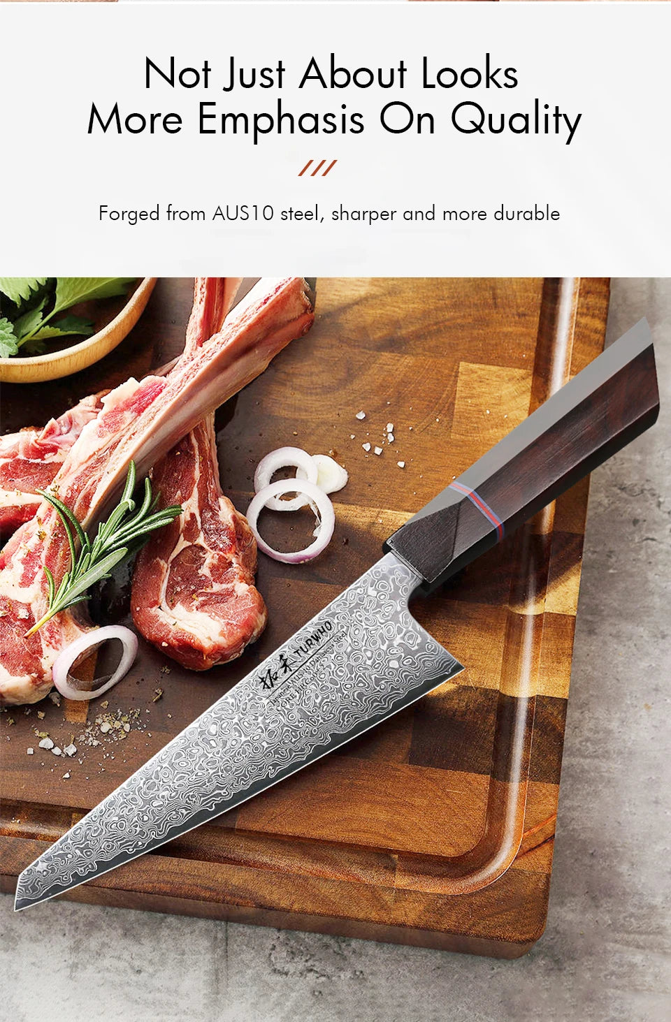 Turwho Honesuki Knife Damascus Steel Professional Chef Knives