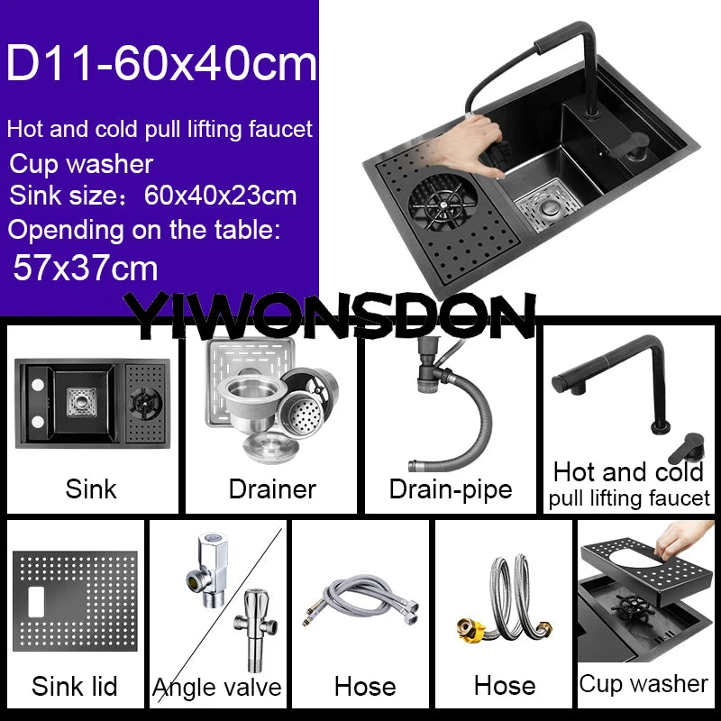 Nano Hidden Bar Sink Black Folding Faucet Silvery