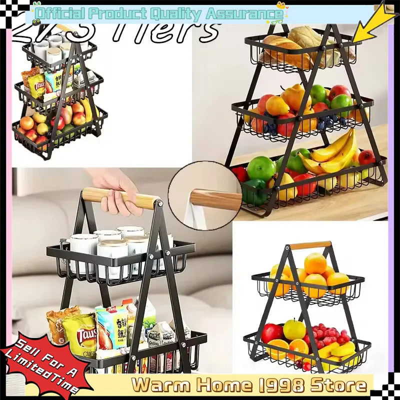 Tiers Countertop Fruit Basket Iron Art Organizer Fruits