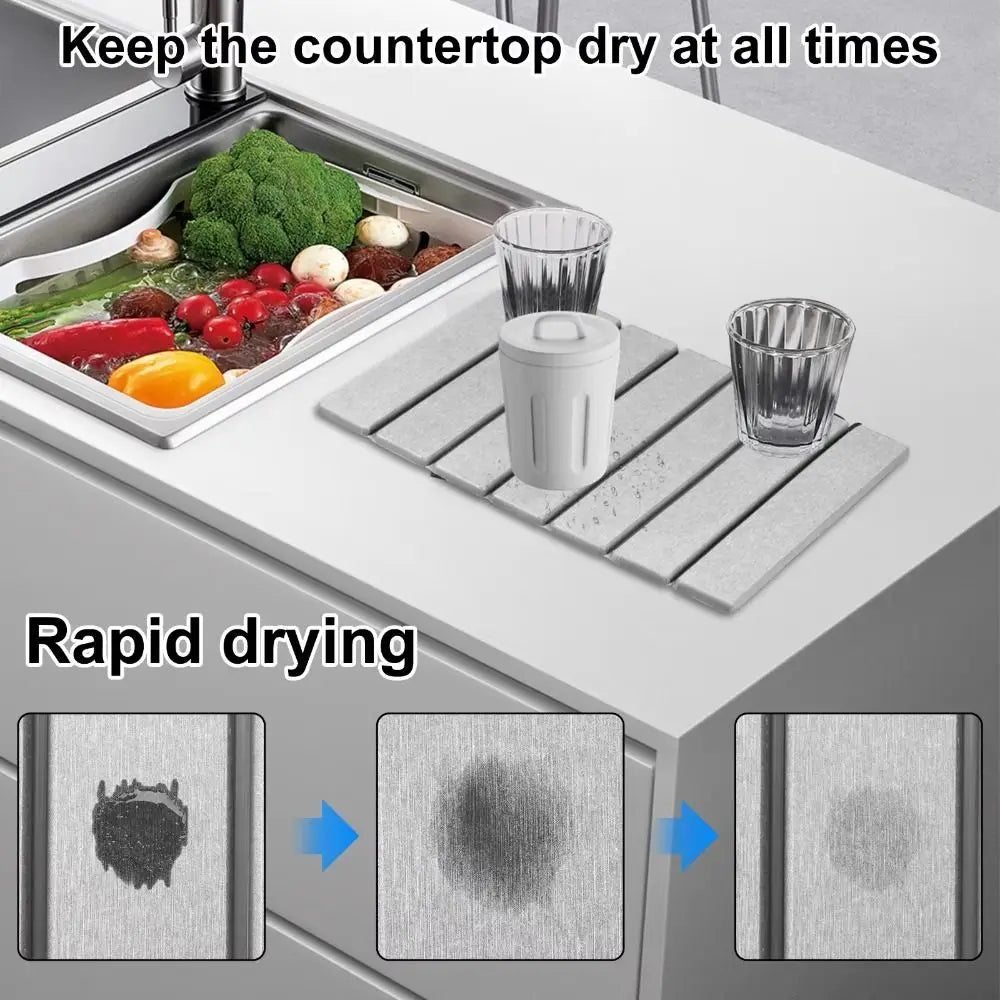 Foldable Stone Dish Drying Mat Nonslip Reusable Stone