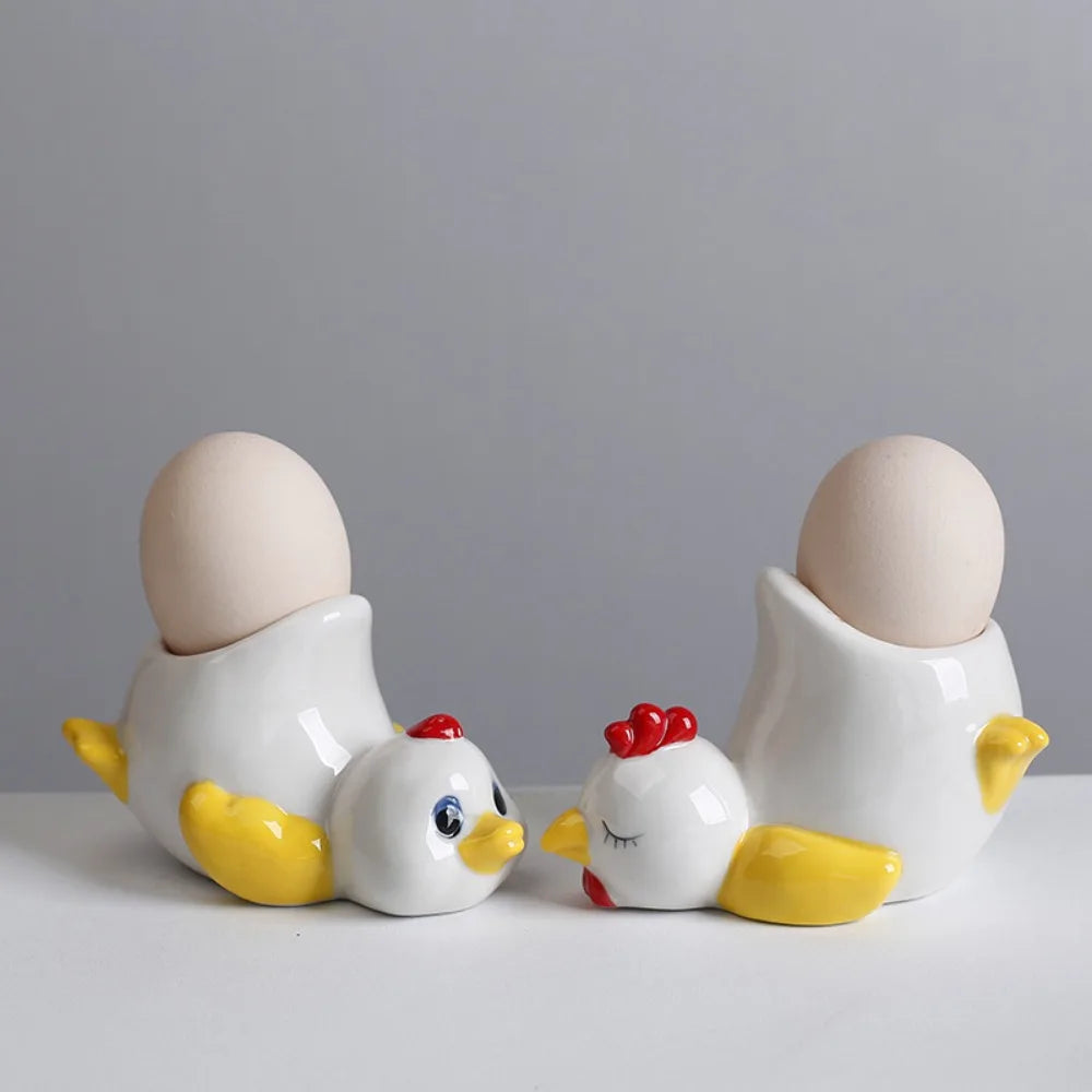 Ceramic Chicken Egg Cup Holders Funny Animal Creative