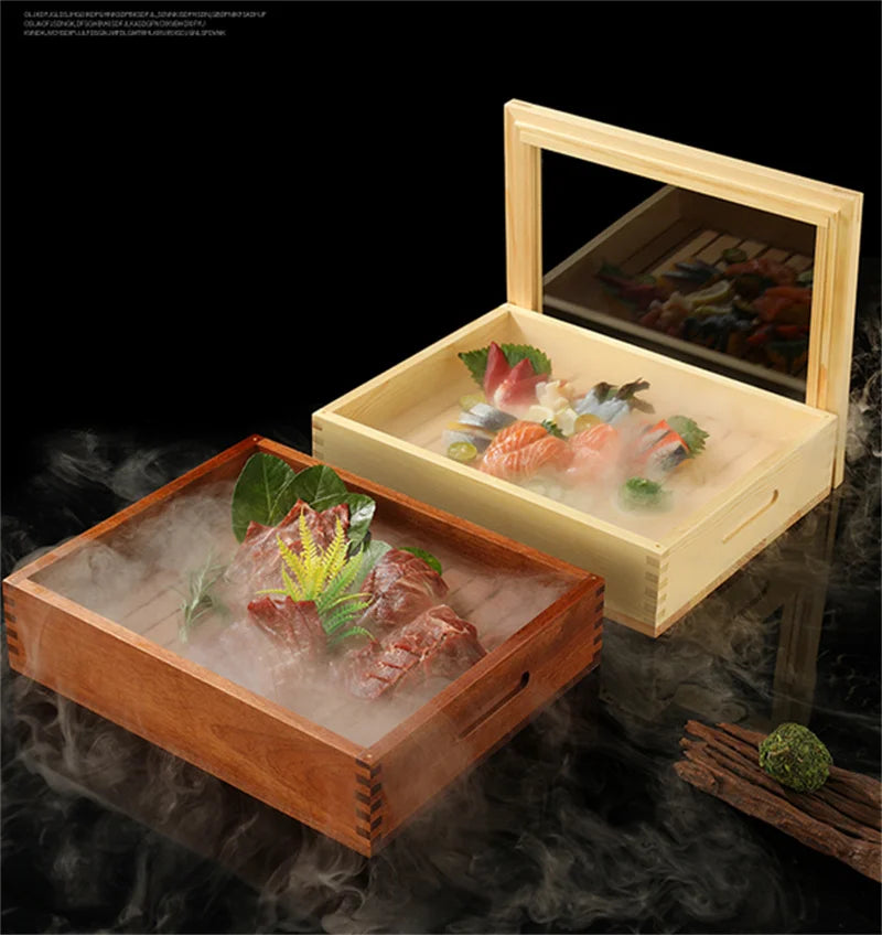Japanese Cuisine Wooden Sashimi Sushi Box Lid Fish