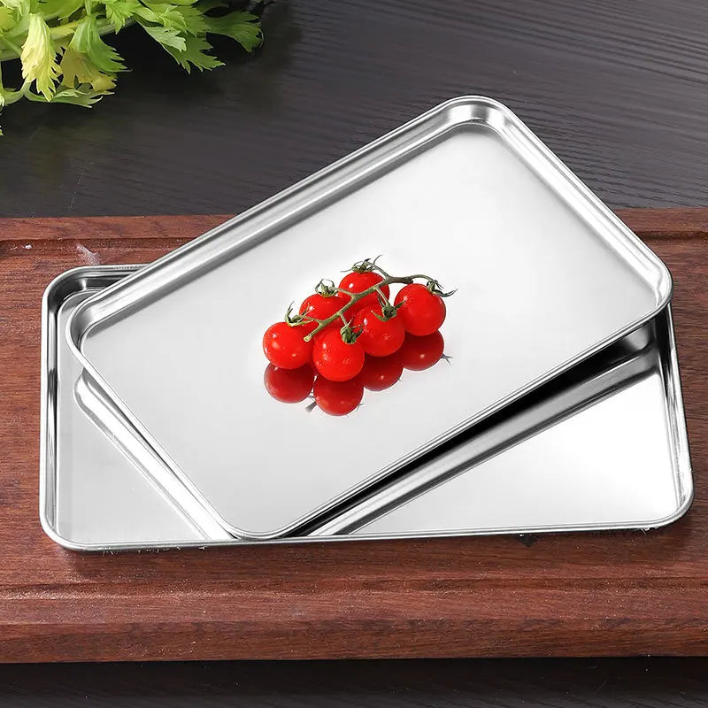1pc Stainless Steel Vermicelli Dish Thickened Rectangular Flat