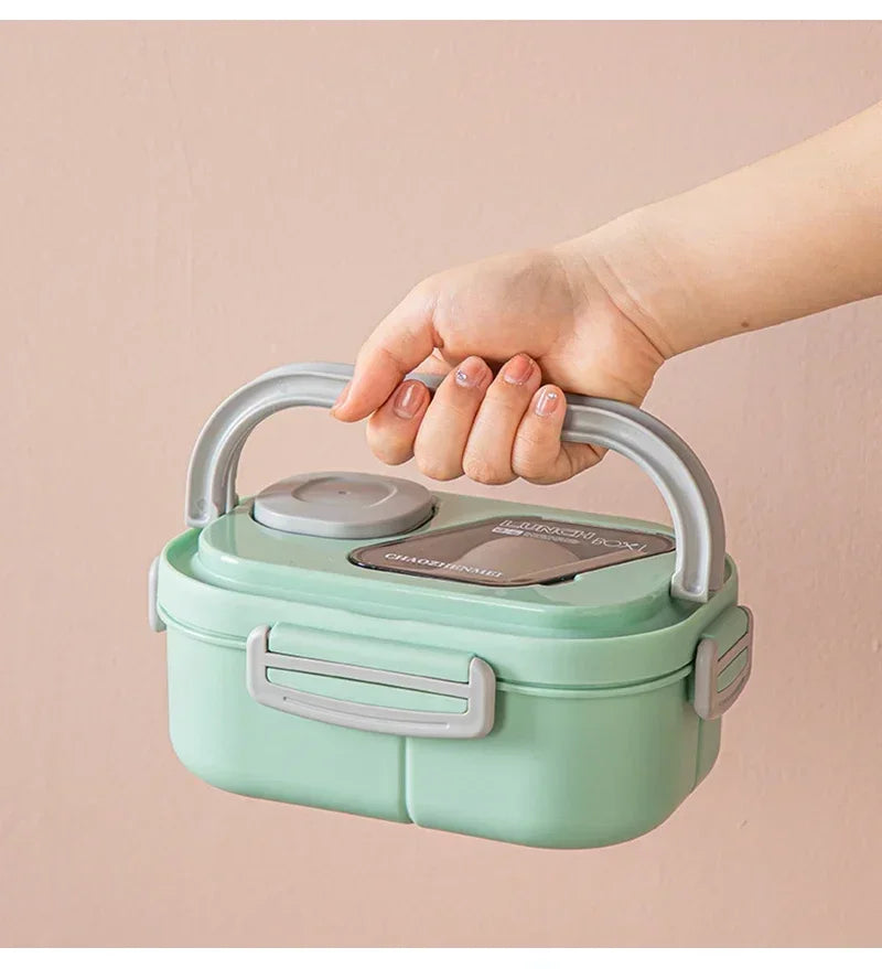 Lunch Box Compartment Wheat Straw Bento Carrying Handle