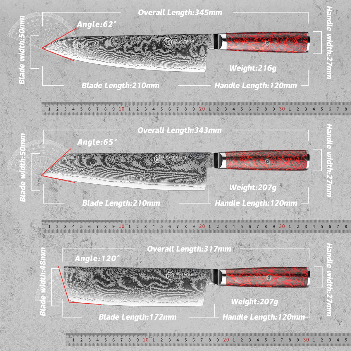 Grandsharp 1-6 Knives 67 Layers S35vn Powder Core