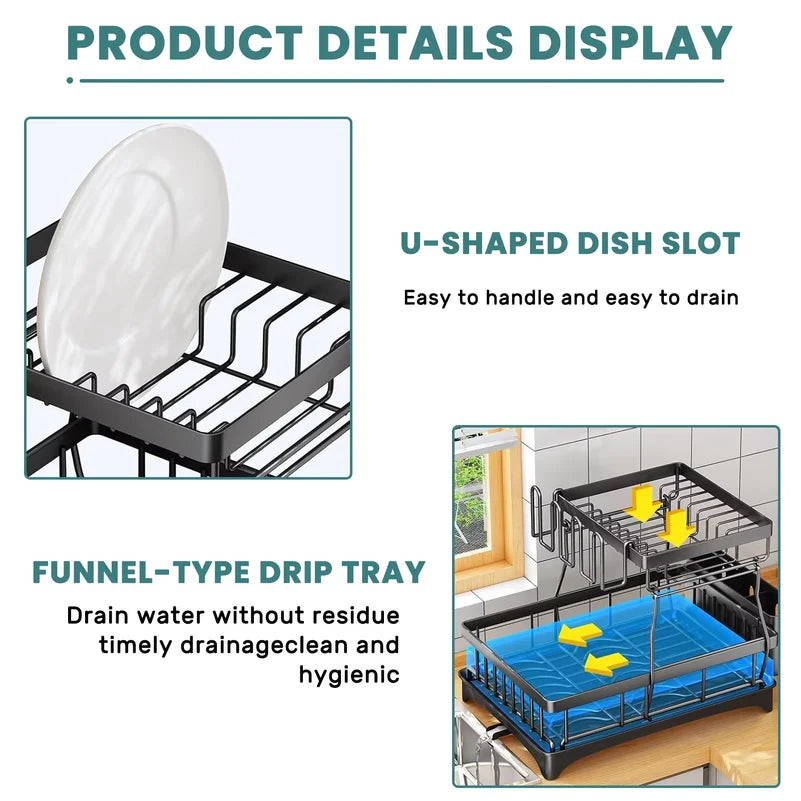 Large 2-Tier Dish Drying Rack Countertops Removable