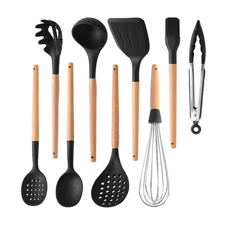 White Silicone Wooden Handle Soup Spoon Spatula Brush