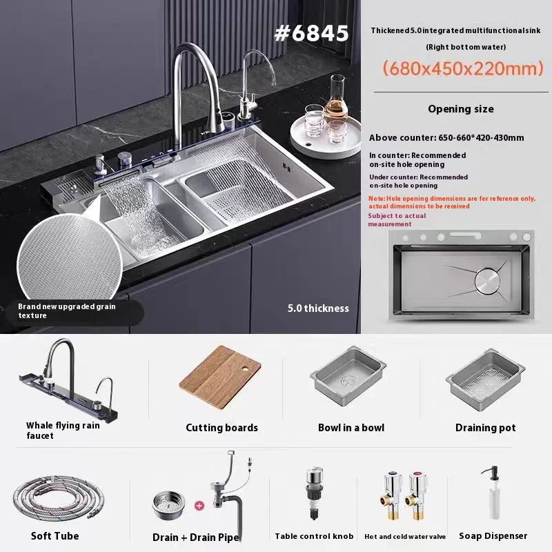 Waterfall Stainless Steel Sink Digital Display Faucet Wash