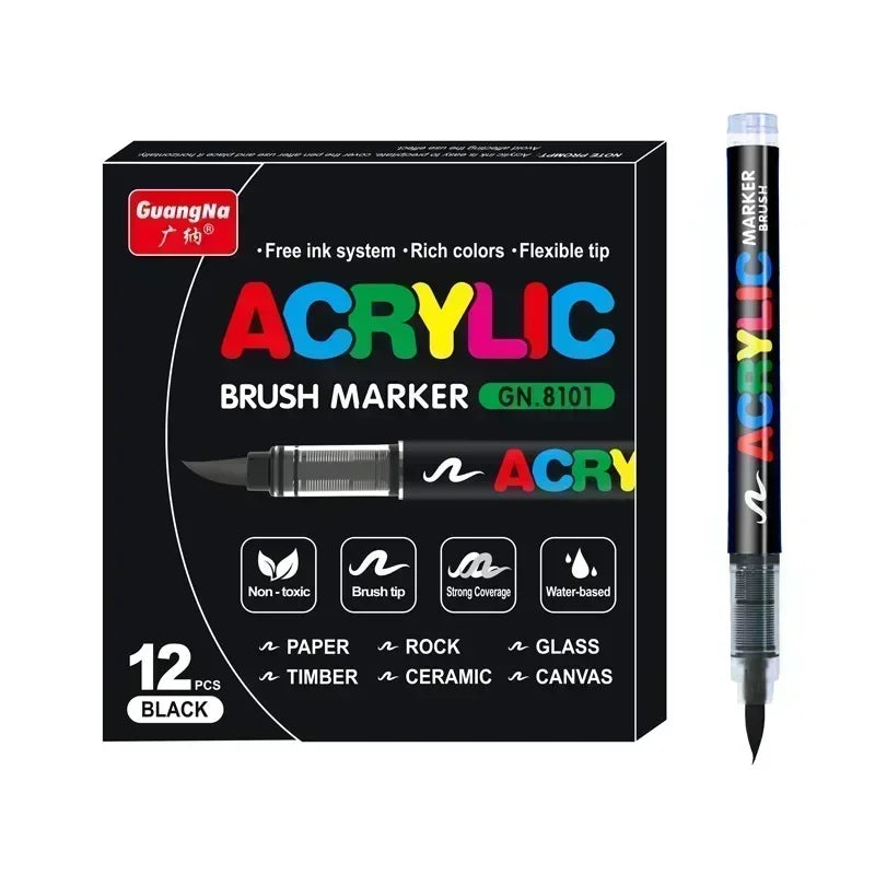 Guangna 360/12 Colors Acrylic Paint Pens Markers Brush