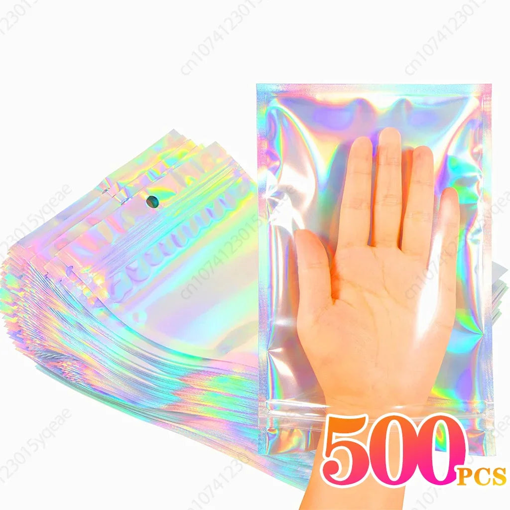 500pcs Laser Ziplock Bag Necklace Earrings Jewelry Gift
